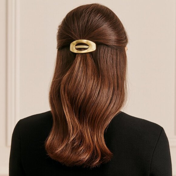 Hair Barrette Brushed Gold tone Clip Barrette Made in France Vintage 80s - Picture 1 of 6